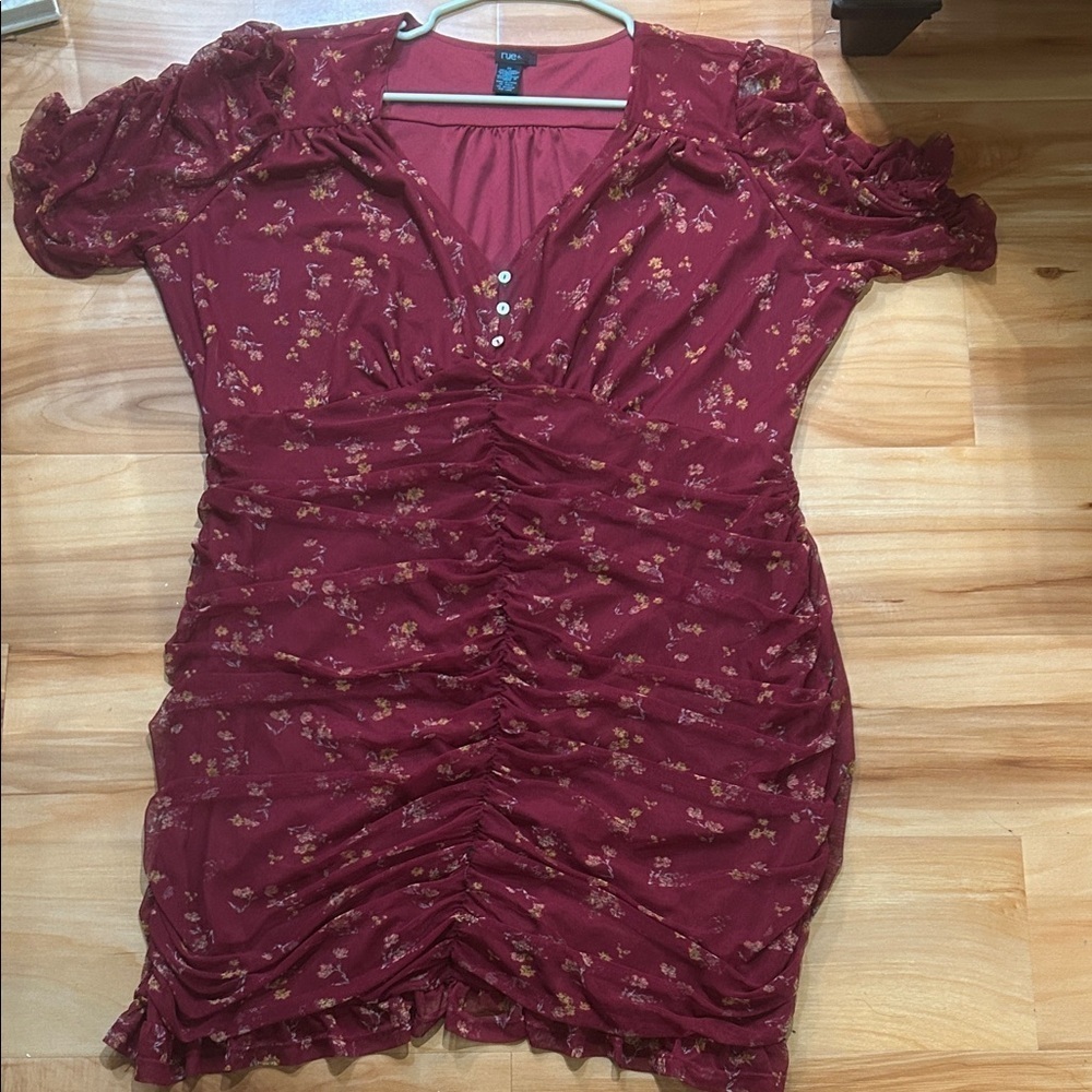 Elegant Burgundy Floral Midi Dress